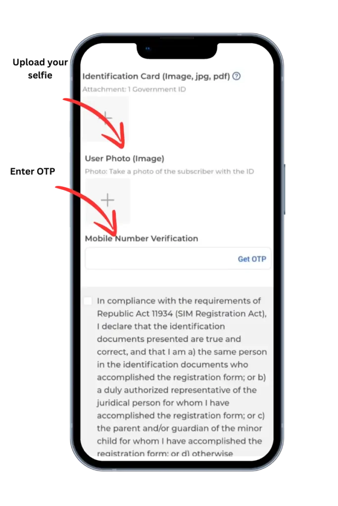 Upload Selfie and Enter Mobile number you recieved on your phone